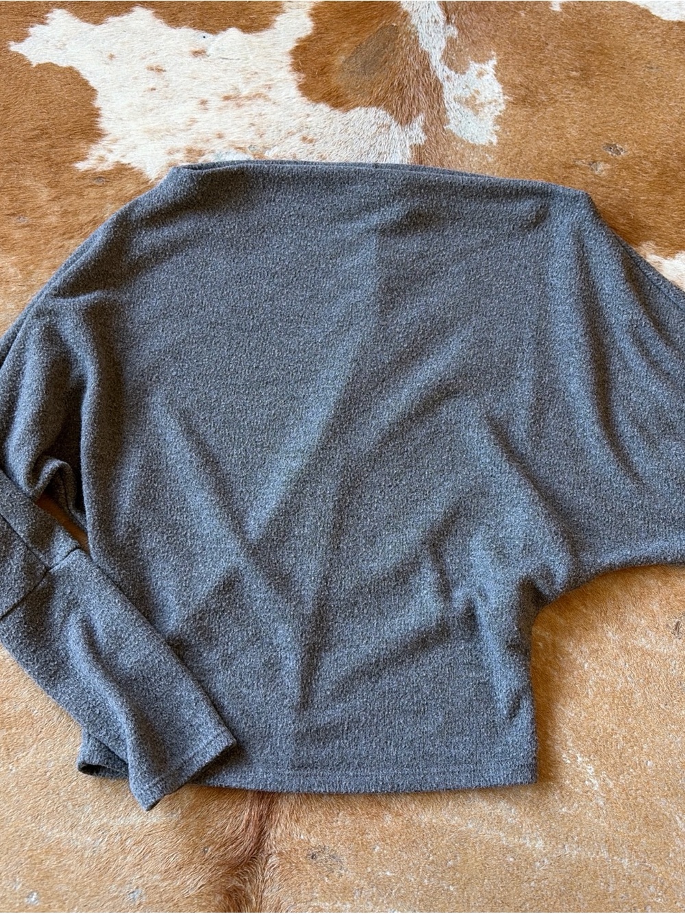 Gray Off-the-Shoulder Knit Sweater